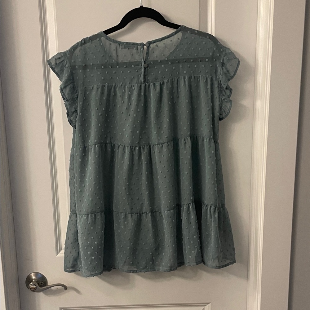Elegant Teal Ruffle Sleeve Blouse - Picture 5 of 6